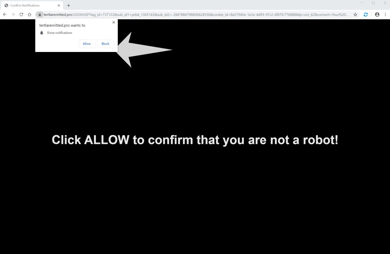 Image: Chrome browser is redirected to Tertlarenritted.pro
