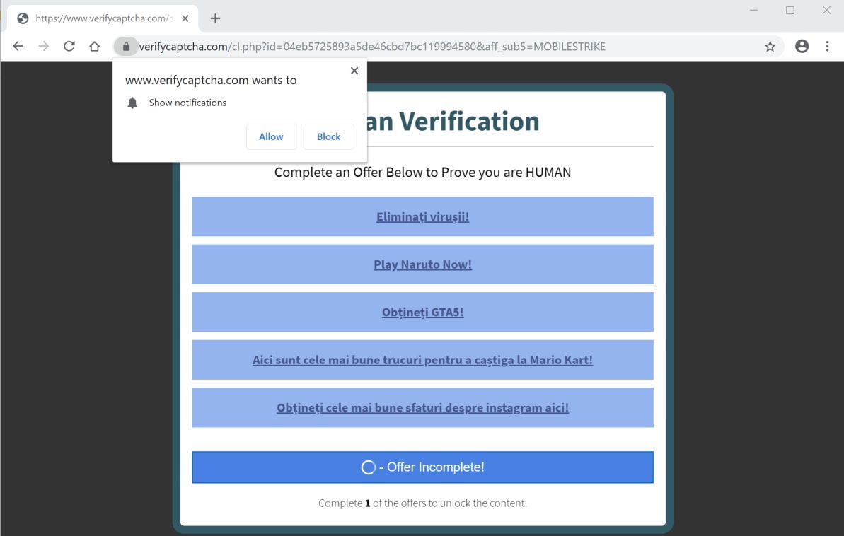 Image: Chrome browser is redirected to Verifycaptcha.com