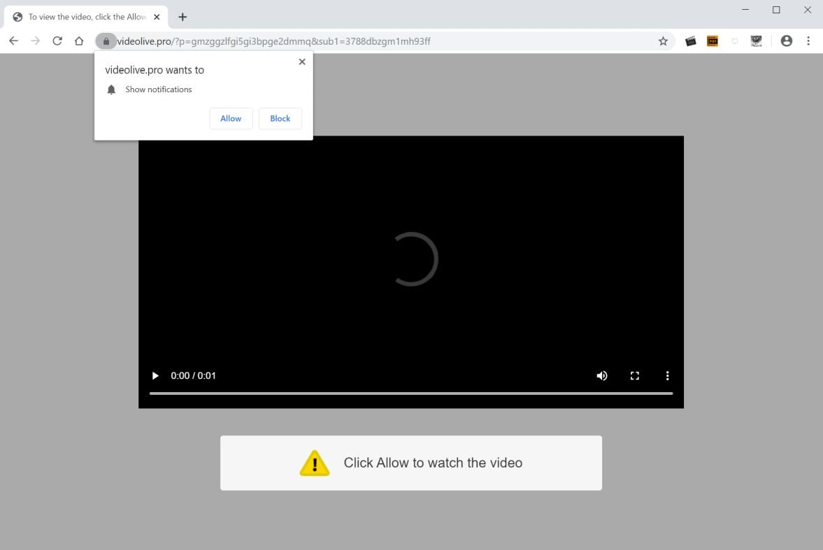 Image: Chrome browser is redirected to Videolive.pro