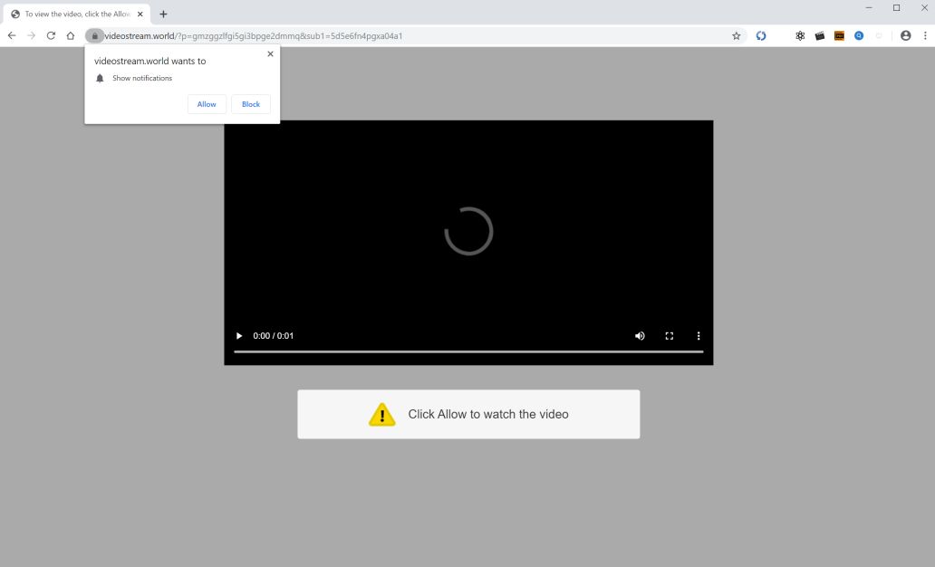 Image: Chrome browser is redirected to Videostream.world