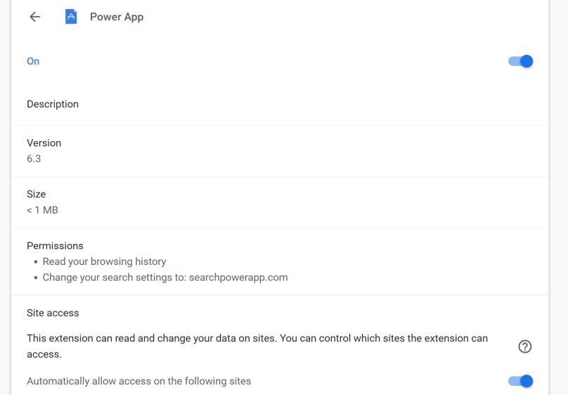  Image: Chrome browser is redirected to Power App Search