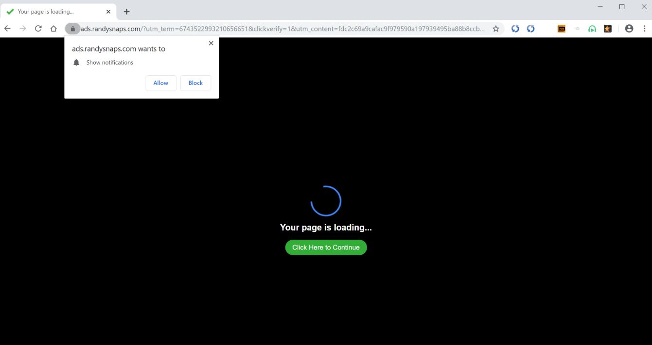 Image: Chrome browser is redirected to Ads.randysnaps.com