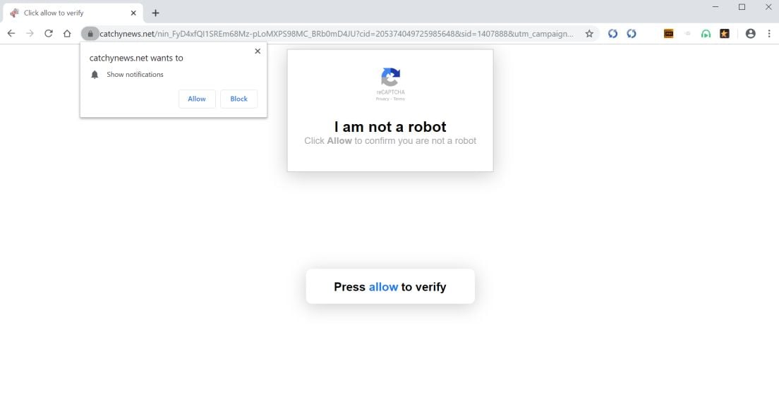 Image: Chrome browser is redirected to Catchynews.net