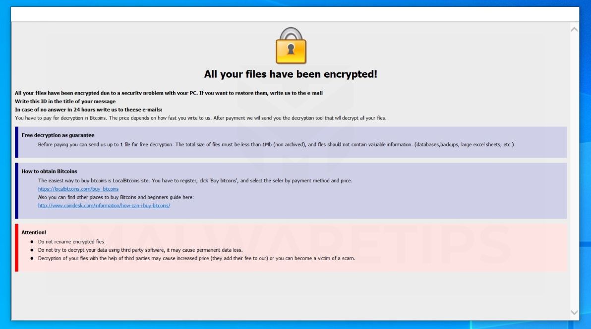 Image: [cryptocash@aol.com].CASH ransomware