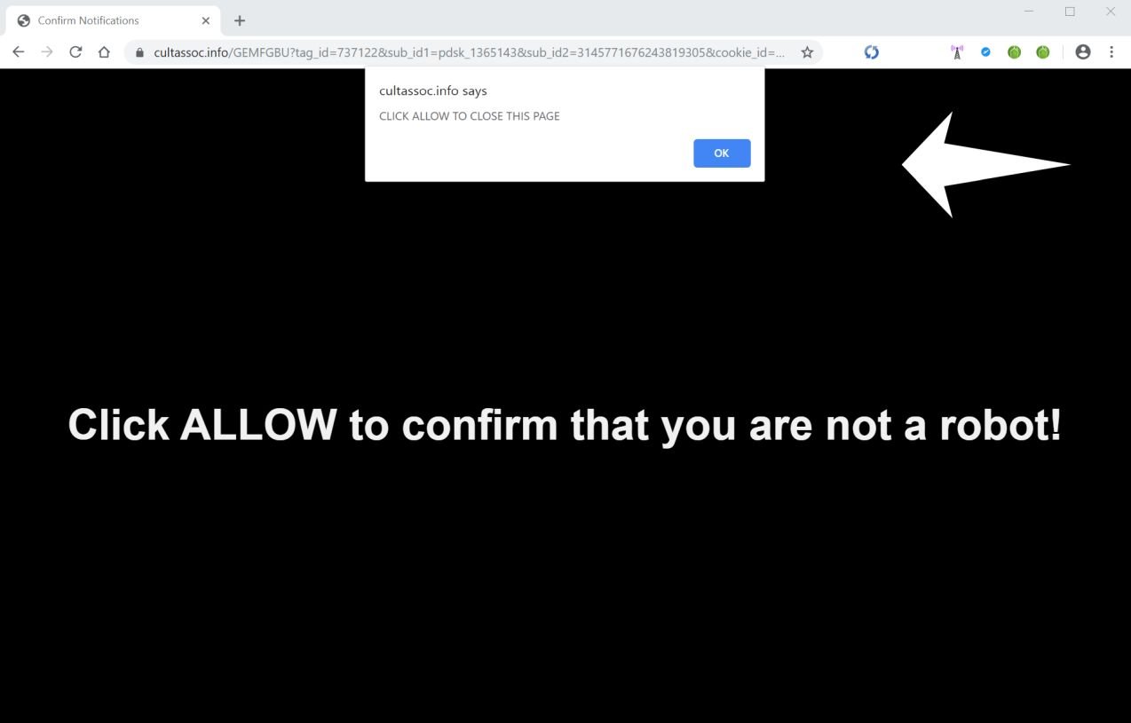 Image: Chrome browser is redirected to Cultassoc.info