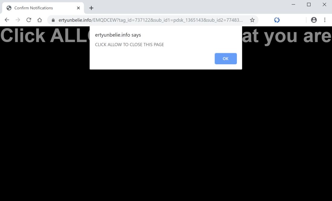 Image: Chrome browser is redirected to Ertyunbelie.info