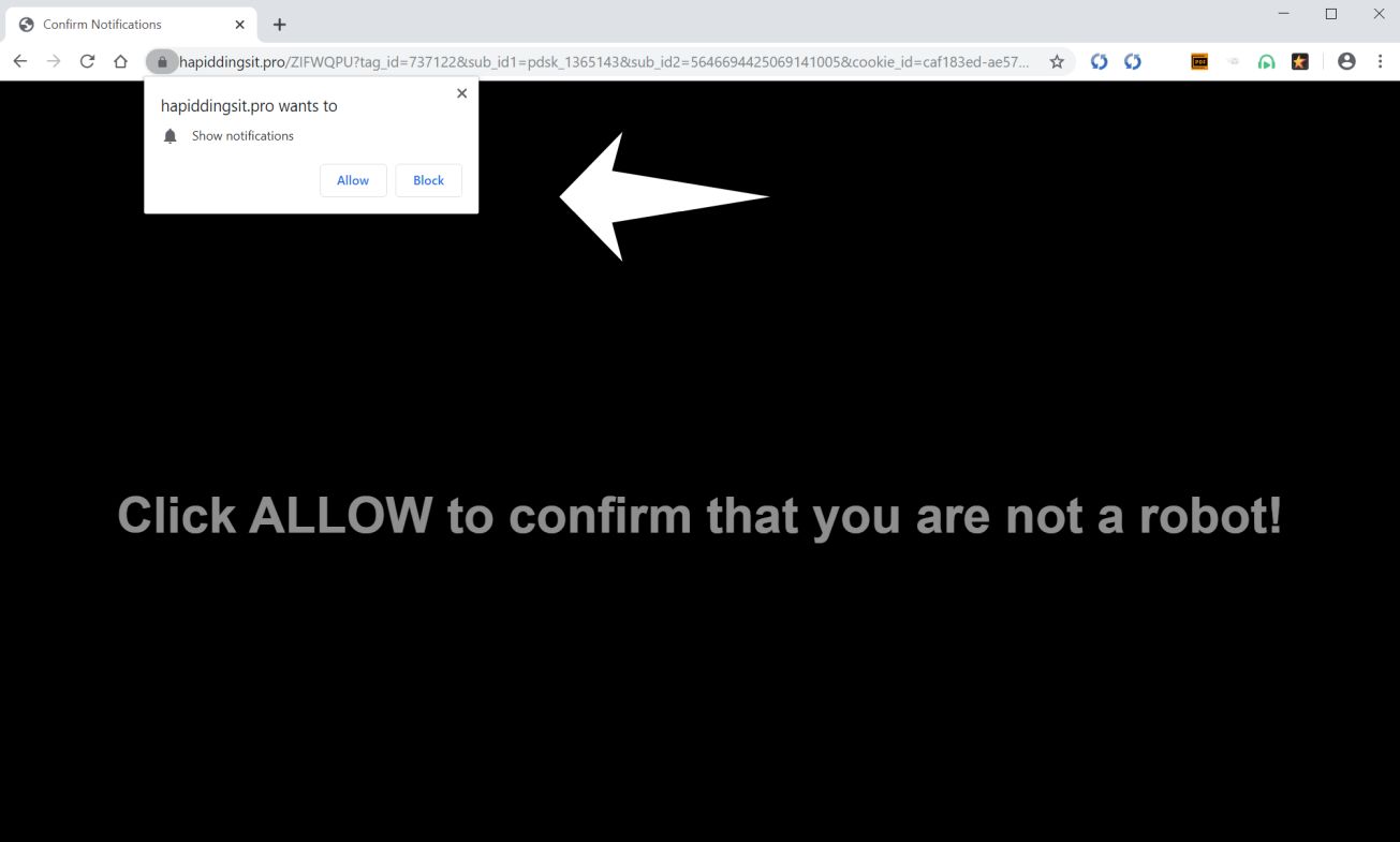 Image: Chrome browser is redirected to Hapiddingsit.pro