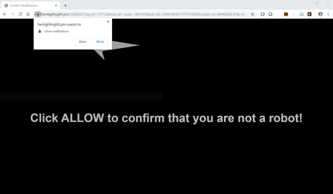Image: Chrome browser is redirected to Henlighlinglitt.pro
