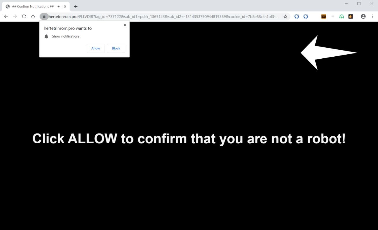 Image: Chrome browser is redirected to Hertetrinrom.pro