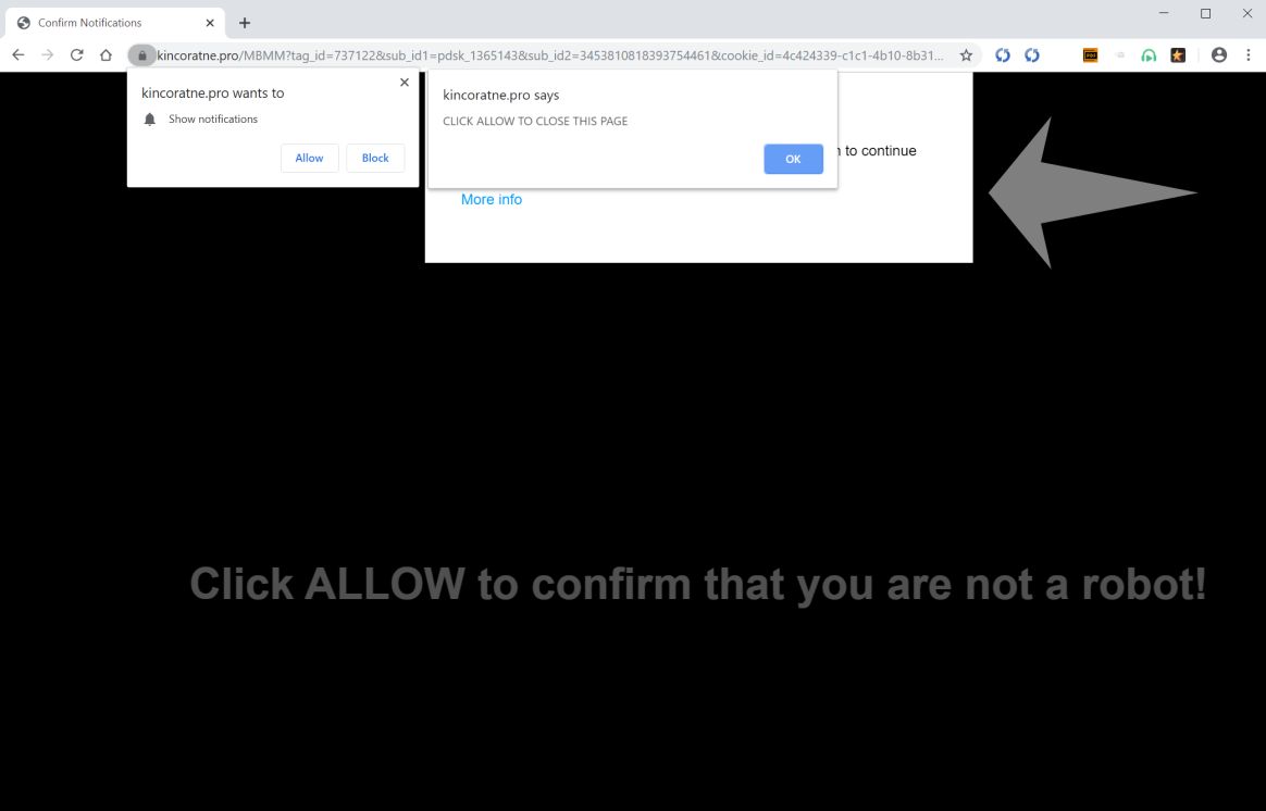 Image: Chrome browser is redirected to Kincoratne.pro