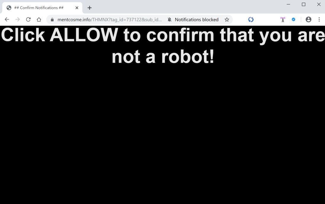 Image: Chrome browser is redirected to Mentcosme.info
