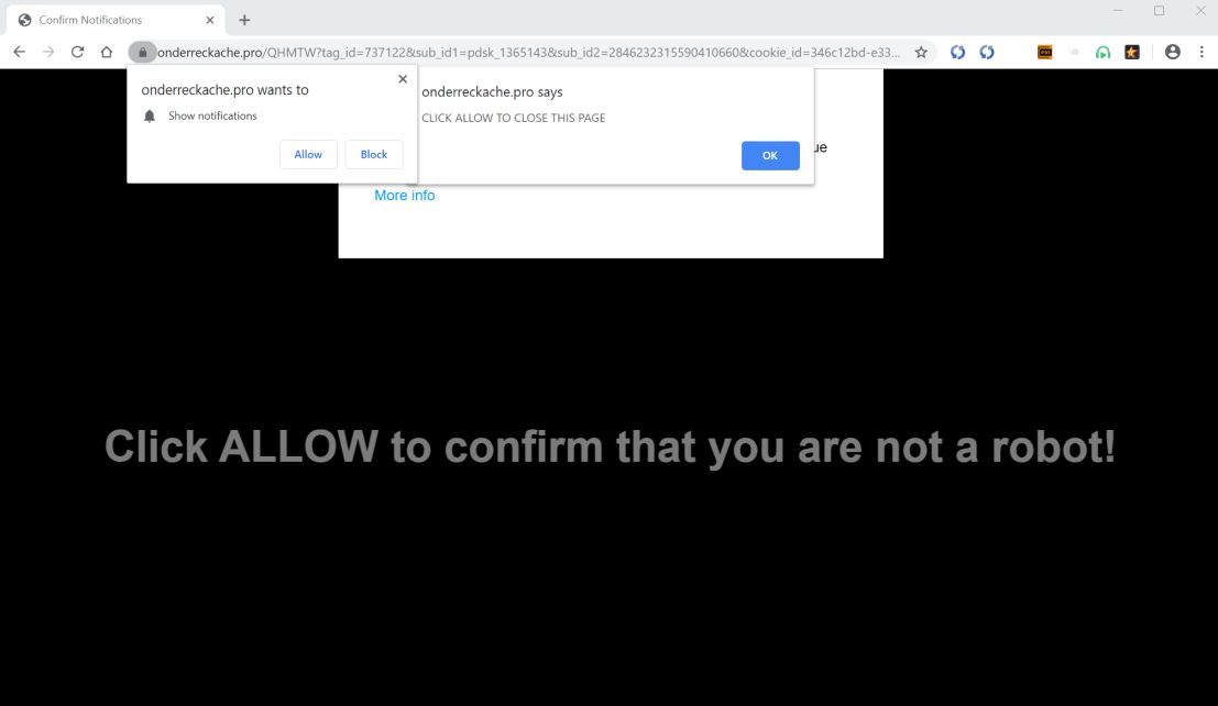 Image: Chrome browser is redirected to Onderreckache.pro