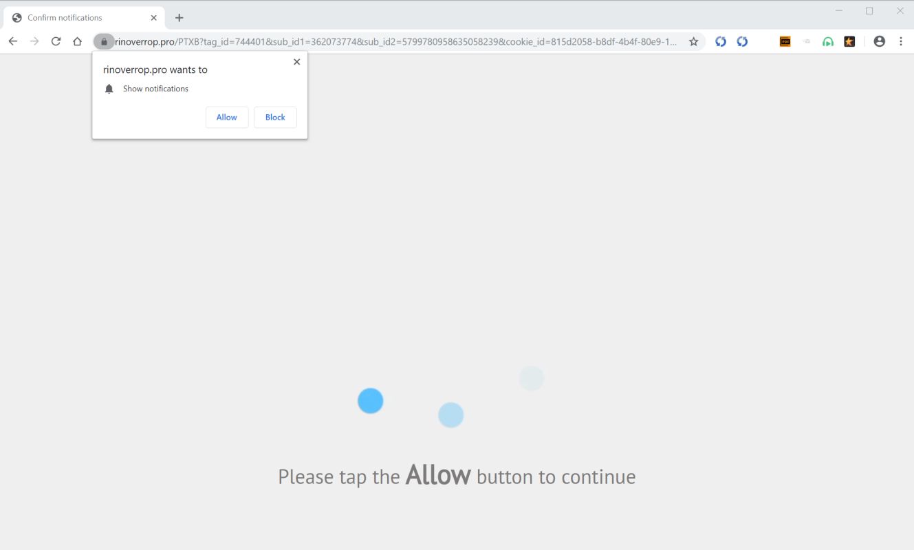 Image: Chrome browser is redirected to Rinoverrop.pro