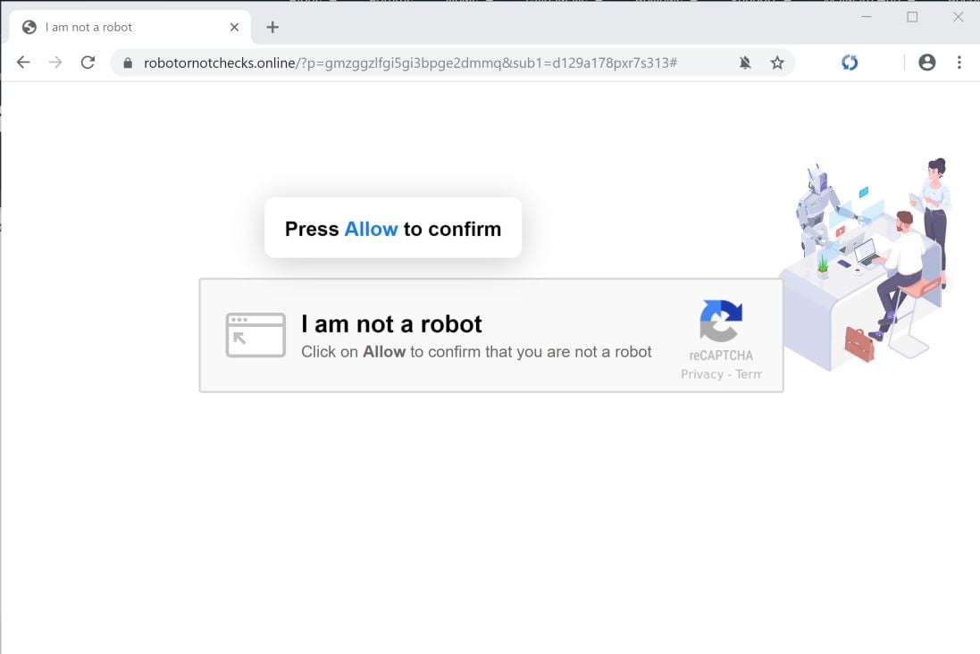 Image: Chrome browser is redirected to Robotornotchecks.online