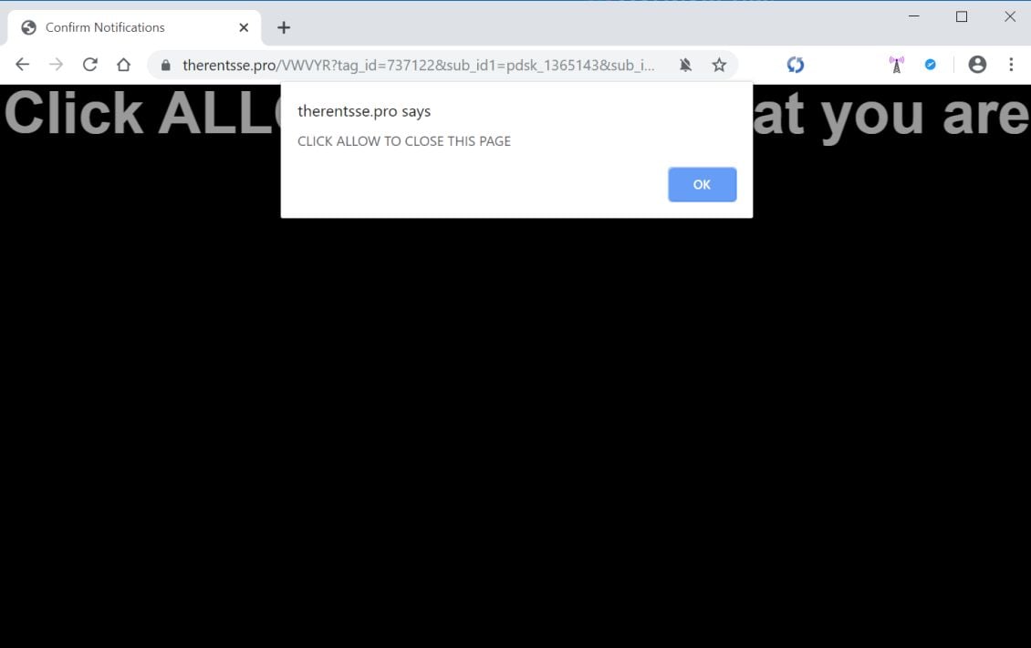 Image: Chrome browser is redirected to Therentsse.pro