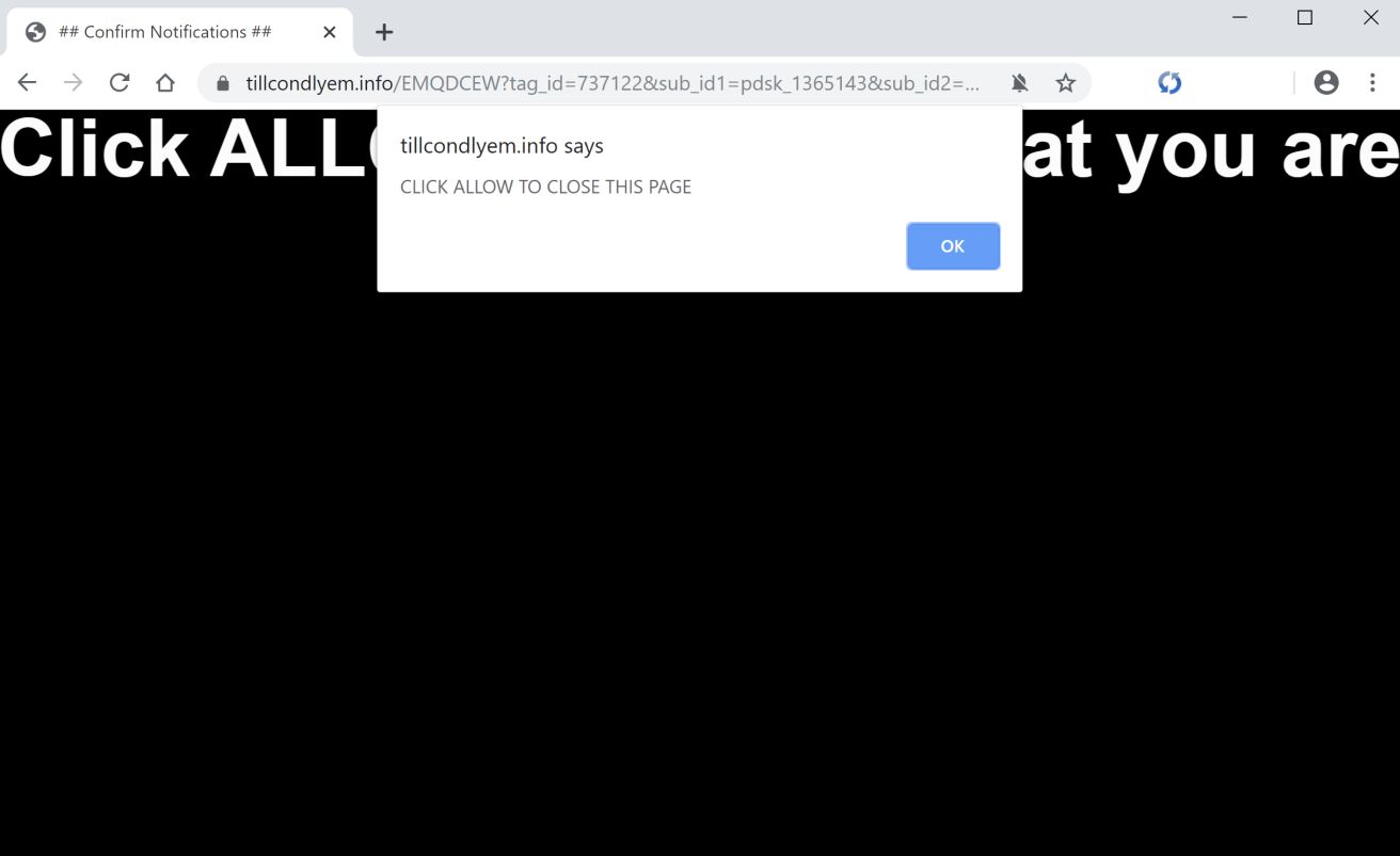 Image: Chrome browser is redirected to Tillcondlyem.info