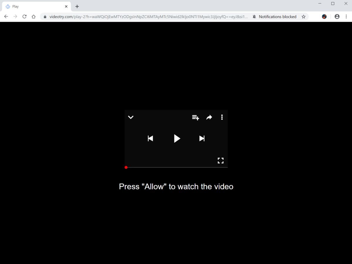 Image: Chrome browser is redirected to Videotry.com