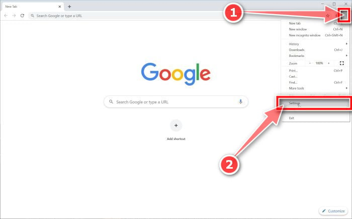 Click on the Chrome menu button then on the Settings