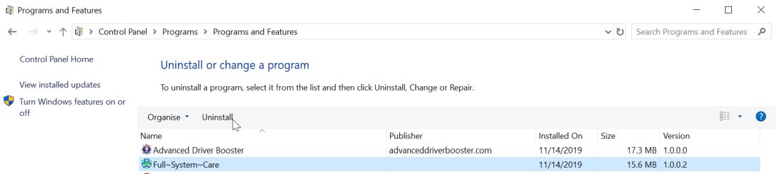 Uninstall Full System Care Virus