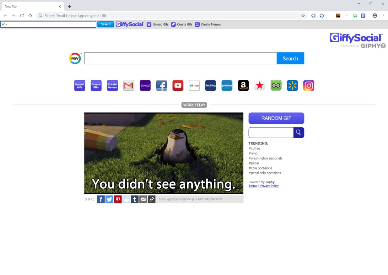 Image: Chrome browser is redirected to GiffySocial