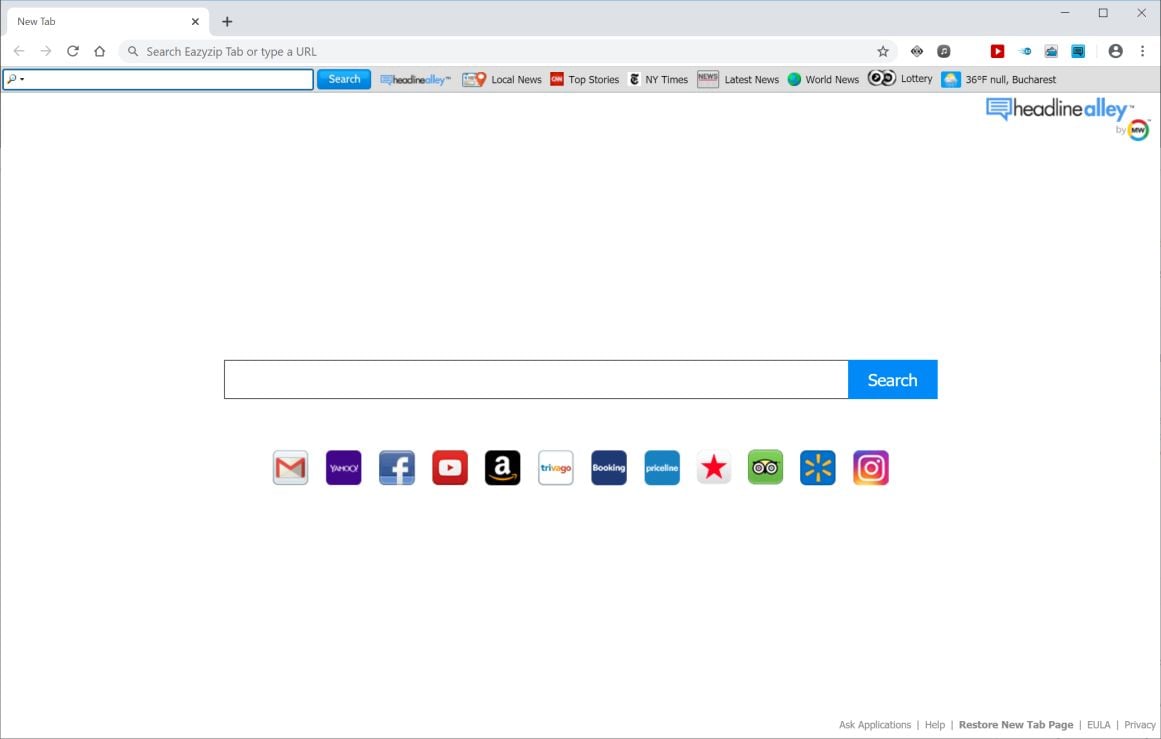 Image: Chrome browser is redirected to HeadlineAlley