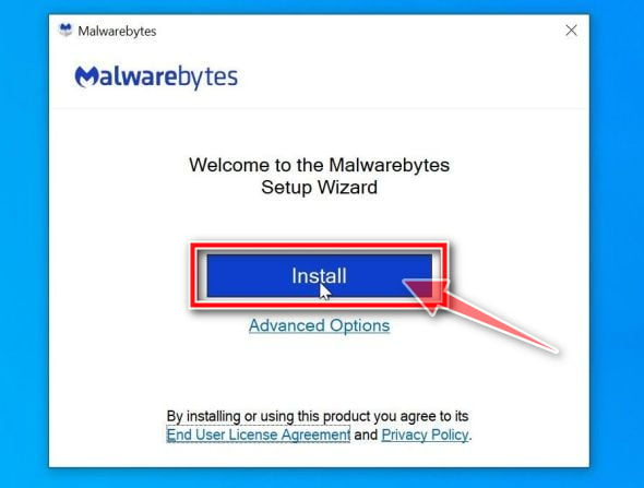 Malwarebytes Klik op Install