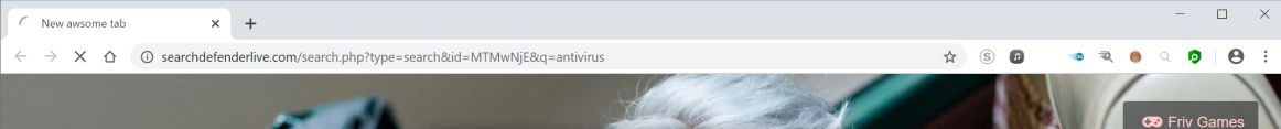 Image: Chrome browser is redirected to Searchdefenderlive.com