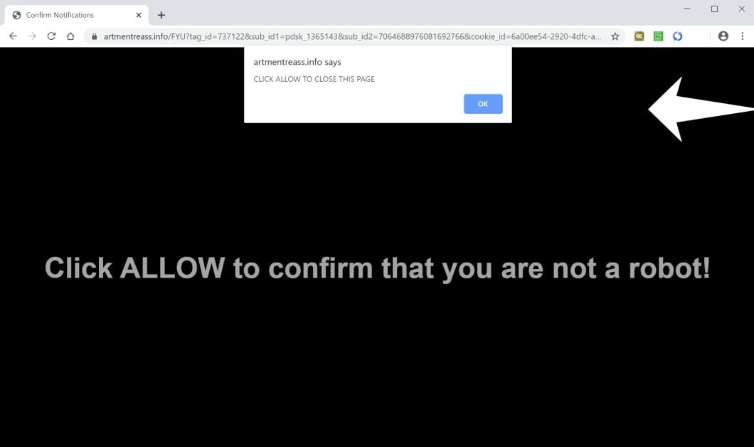 Image: Chrome browser is redirected to Artmentreass.info