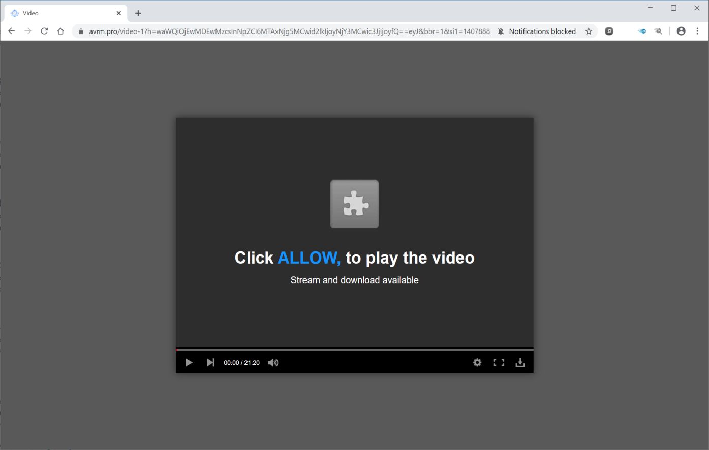 Image: Chrome browser is redirected to Avrm.pro
