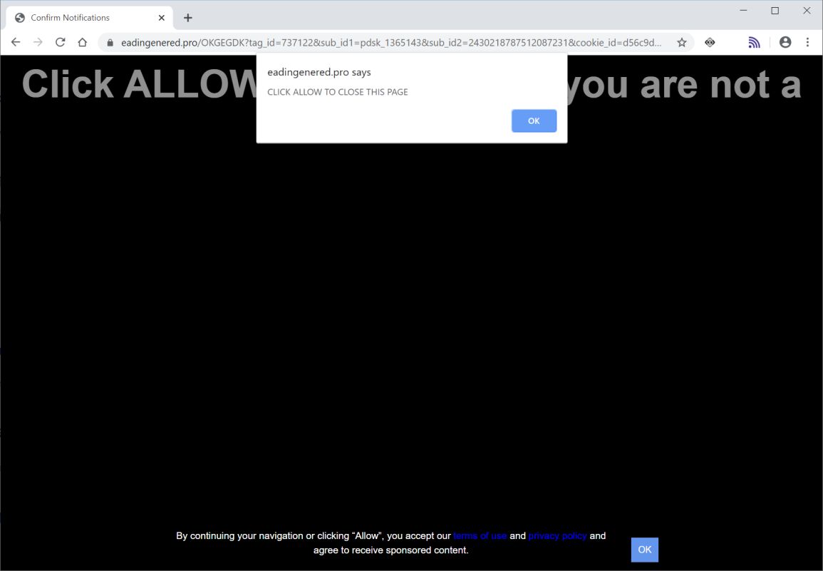 Image: Chrome browser is redirected to Eadingenered.pro