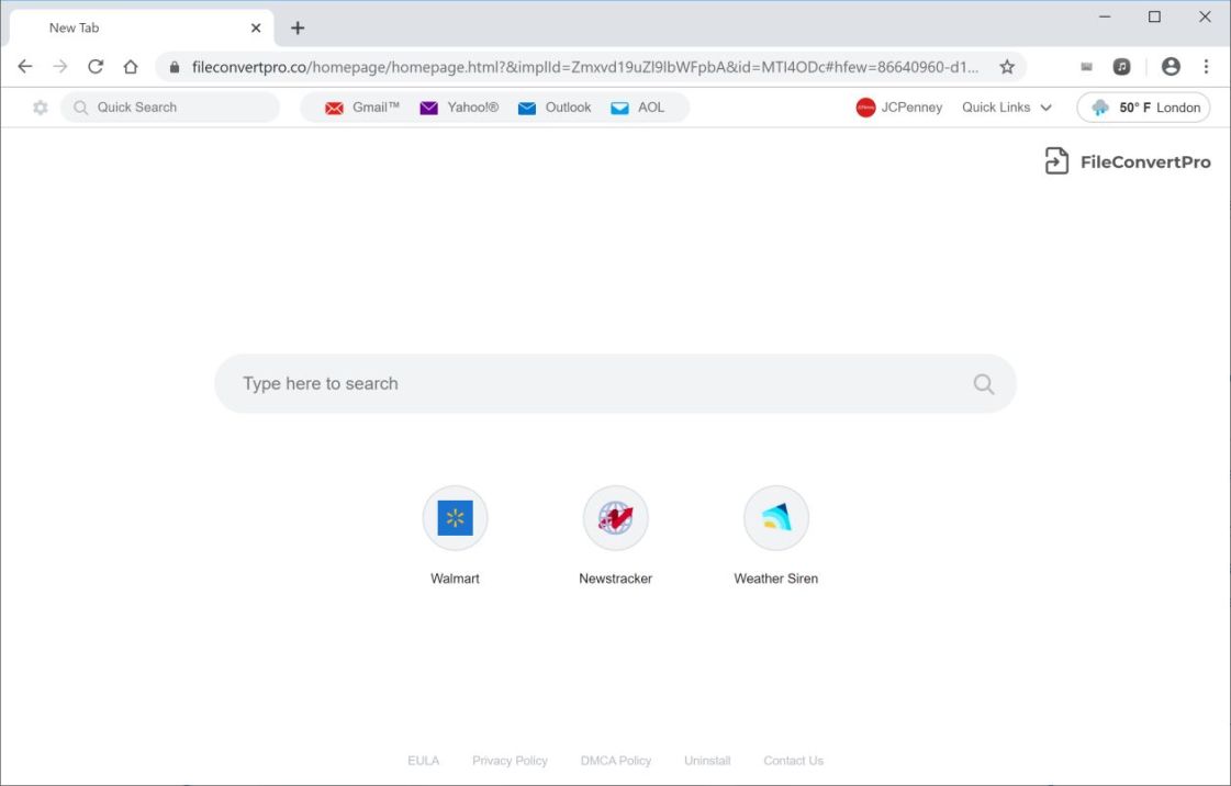 Image: Chrome browser is redirected to Fileconvertpro.co