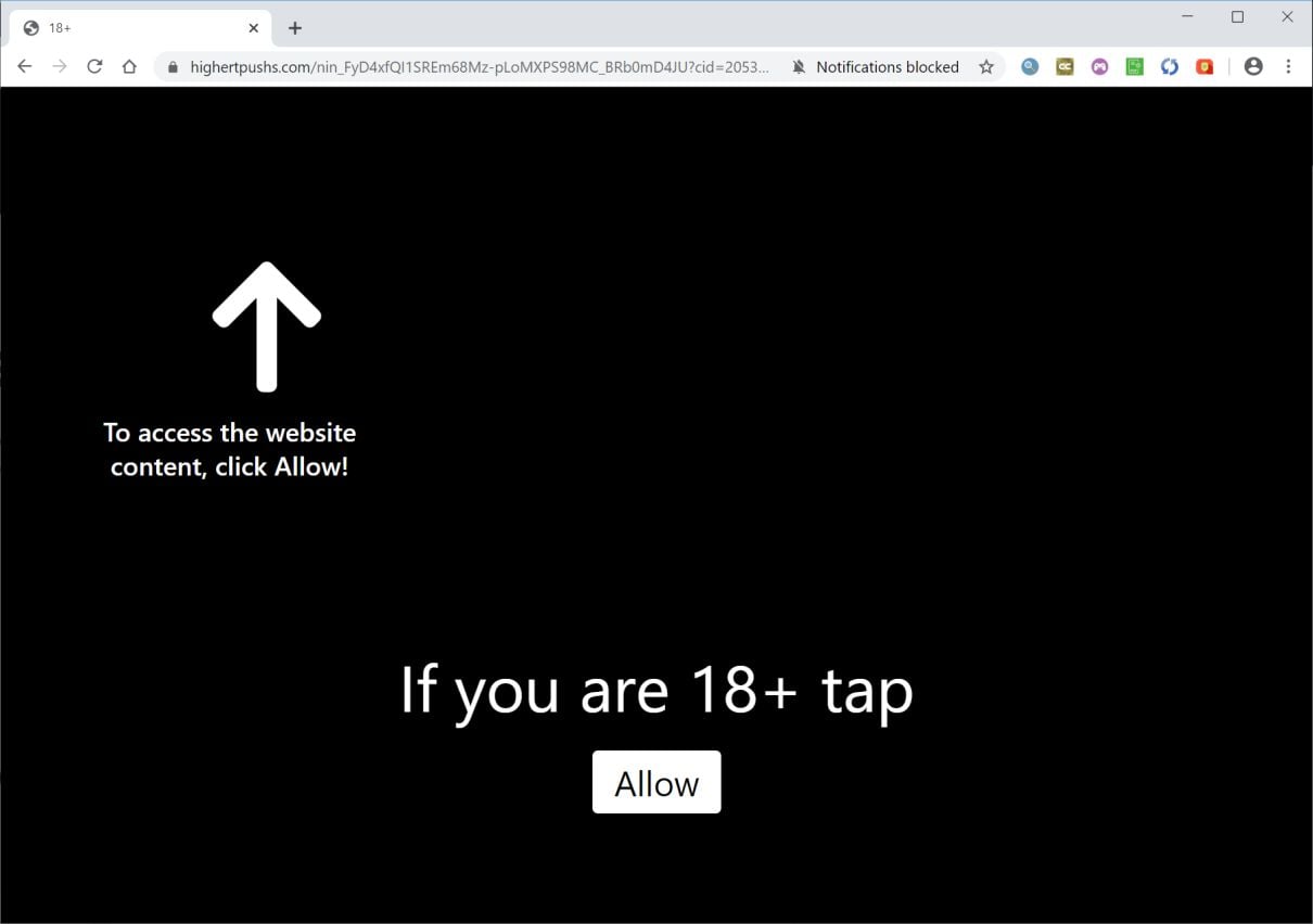 Image: Chrome browser is redirected to Highertpushs.com
