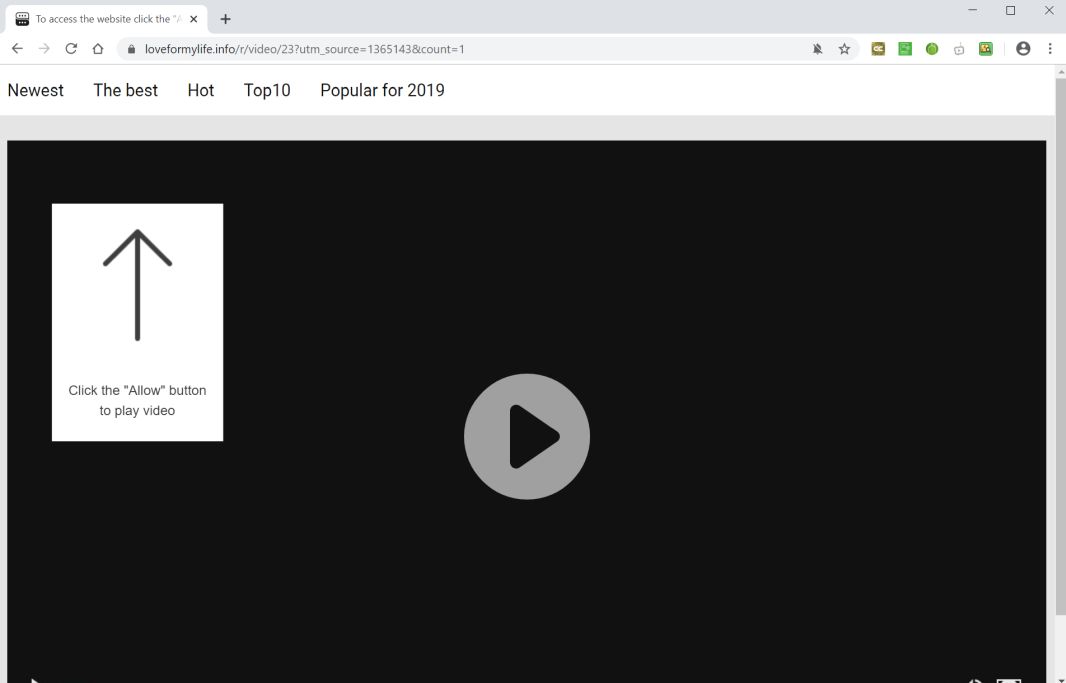 Image: Chrome browser is redirected to Loveformylife.info