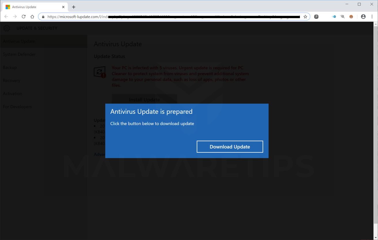 Image: Microsoft-lupdate.com fake error messages