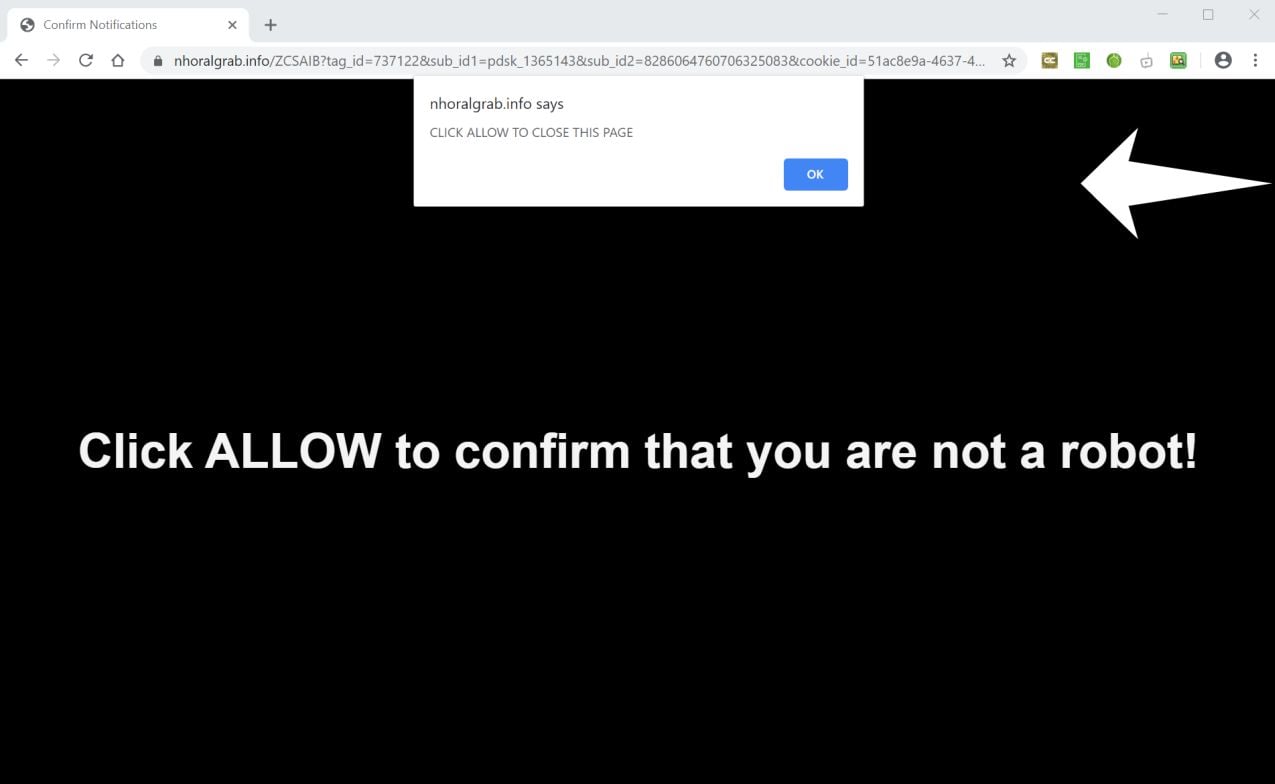 Image: Chrome browser is redirected to Nhoralgrab.info