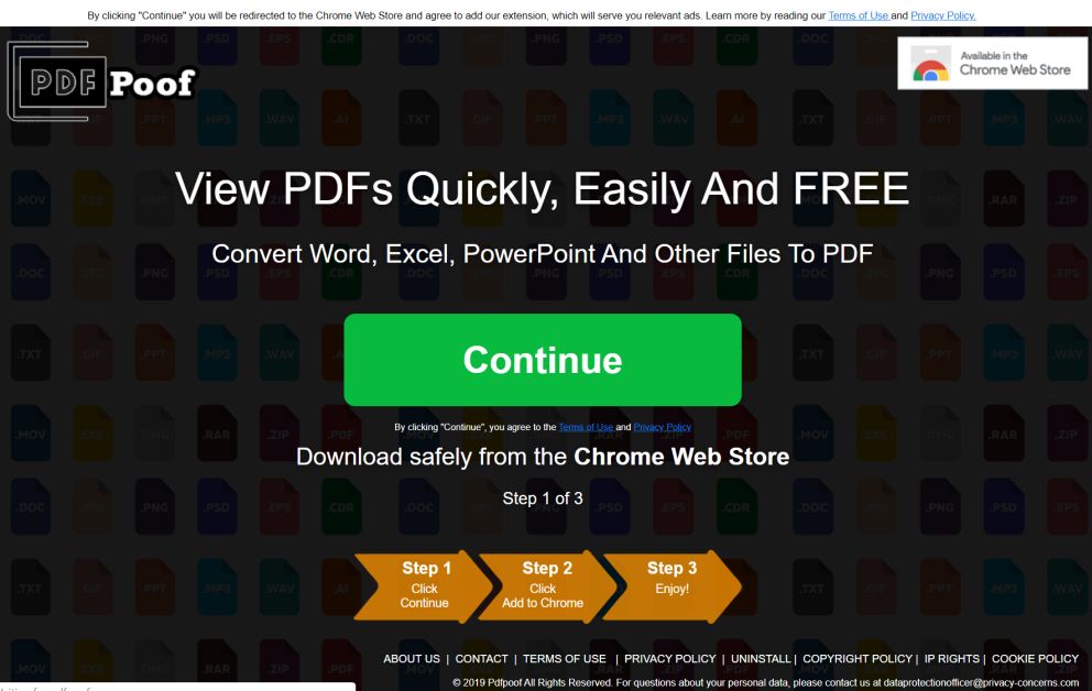 Image: Chrome browser is redirected to Pdfpoof.com