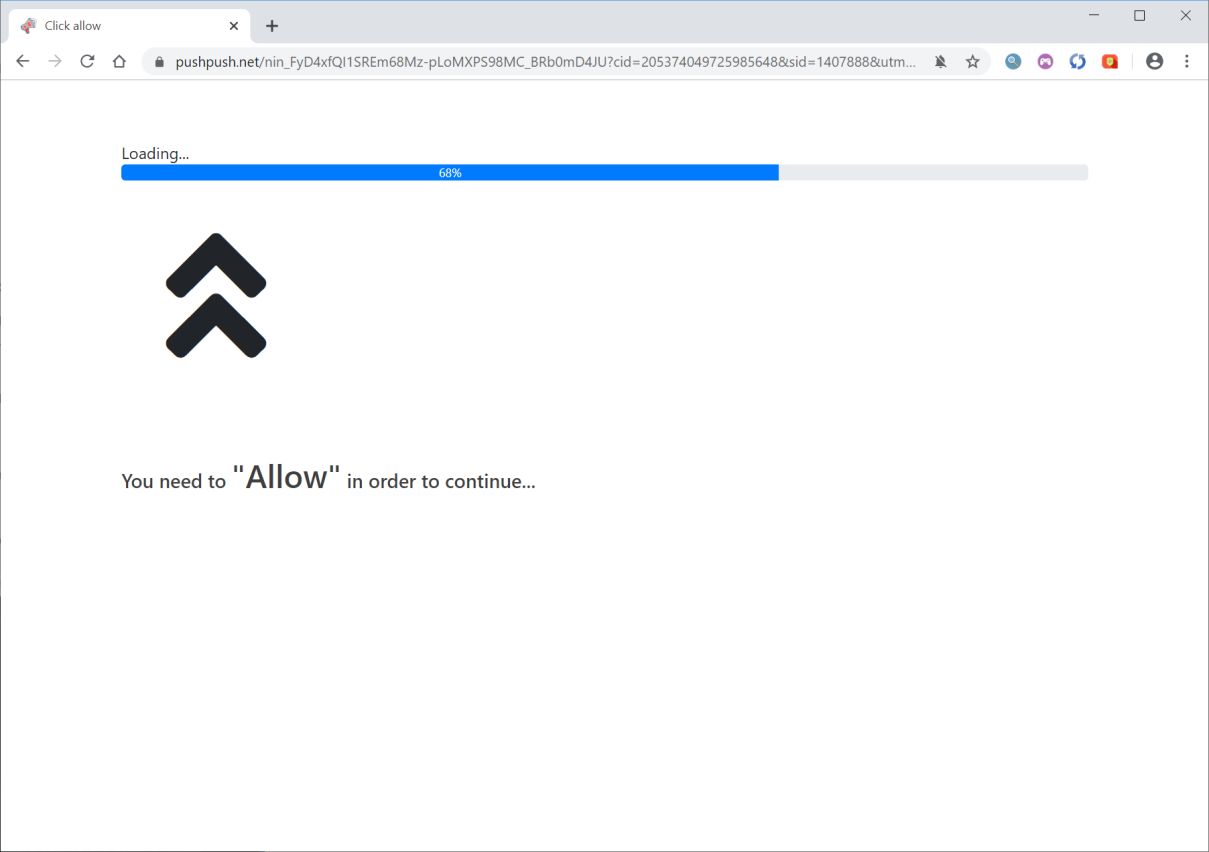Image: Chrome browser is redirected to Pushpush.net