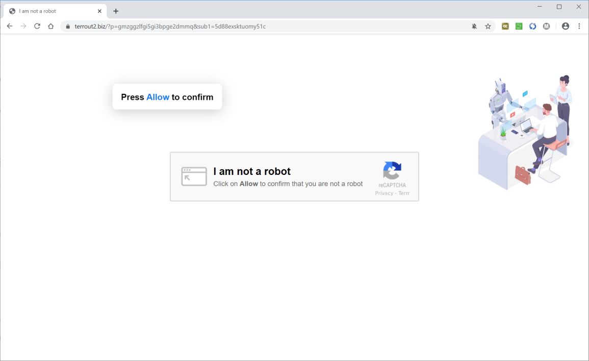 Image: Chrome browser is redirected to Terrout2.biz