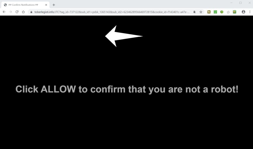 Image: Chrome browser is redirected to Toberlegisti.info