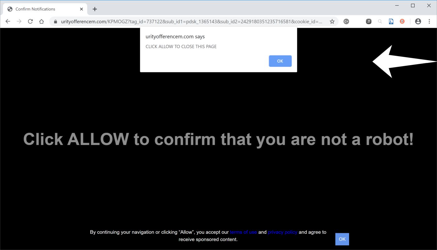 Image: Chrome browser is redirected to Urityofferencem.com