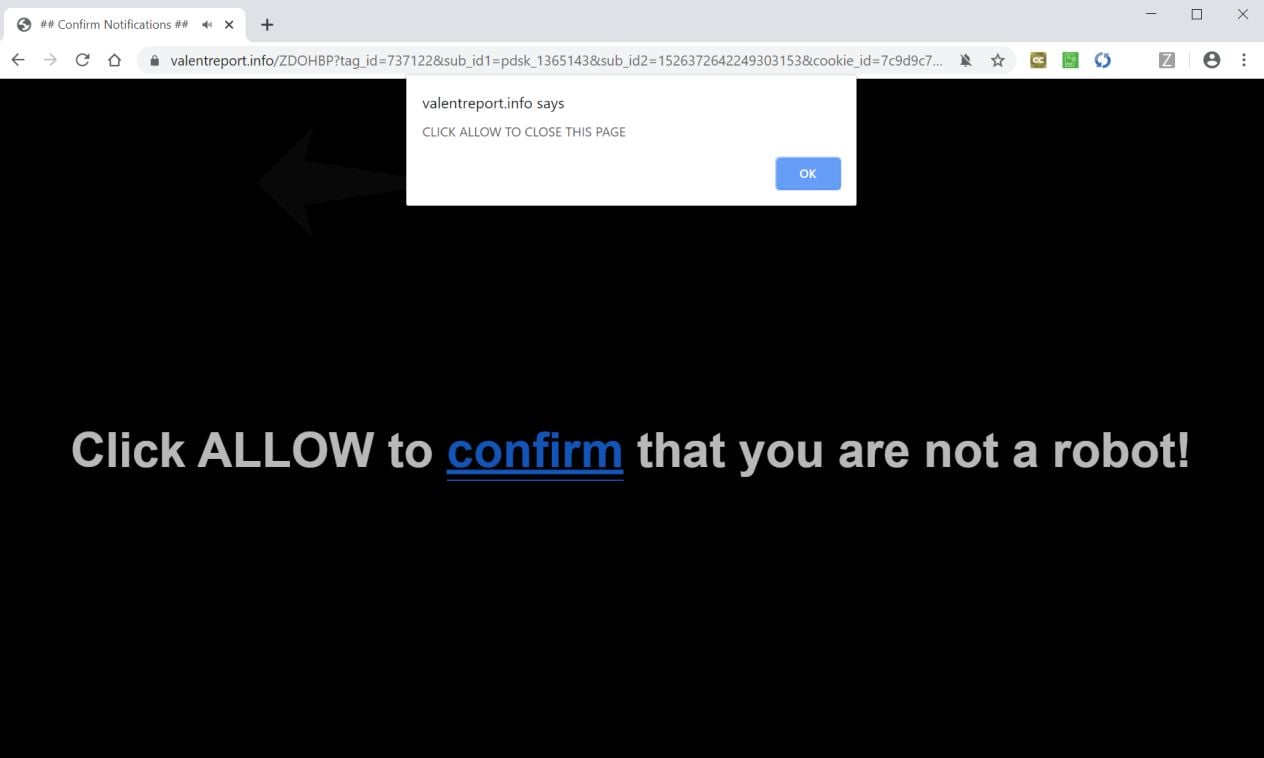 Image: Chrome browser is redirected to Valentreport.info