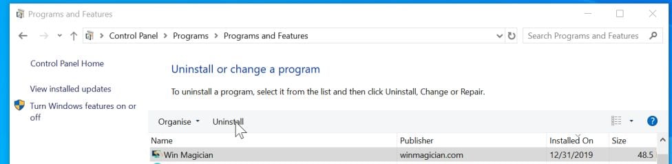 Uninstall Win Magician