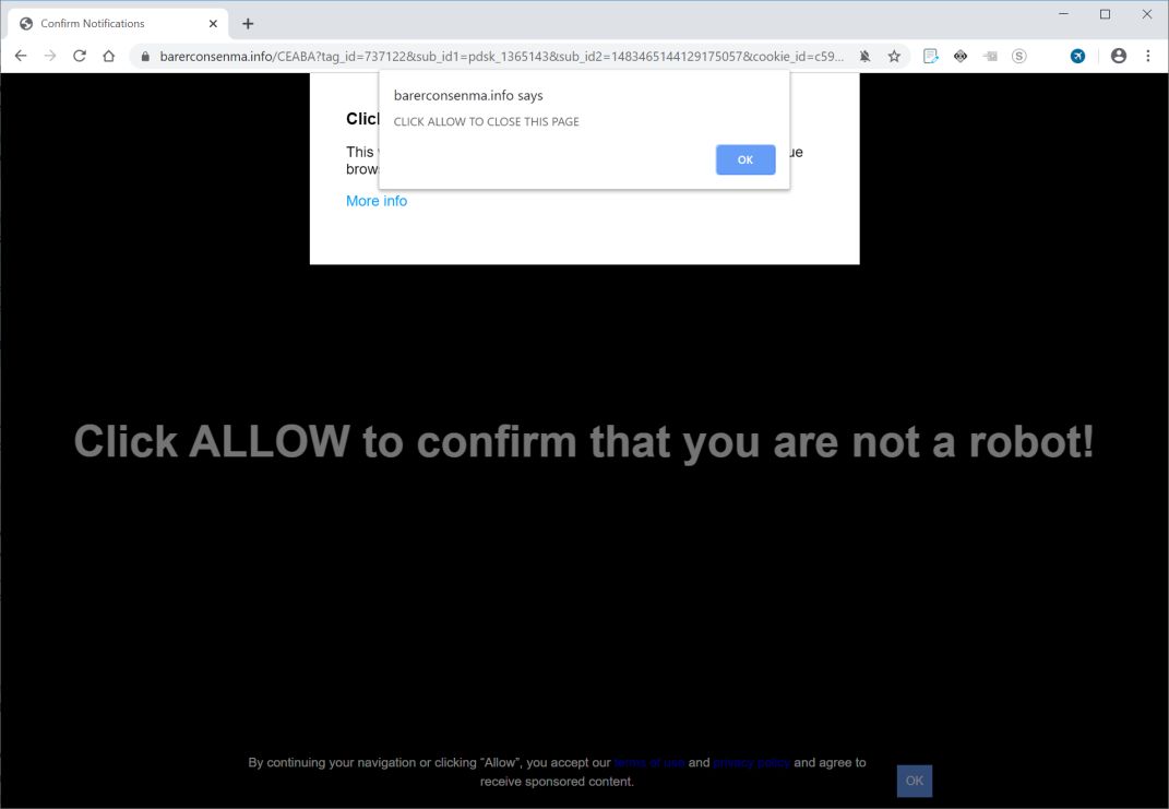 Image: Chrome browser is redirected to Barerconsenma.info