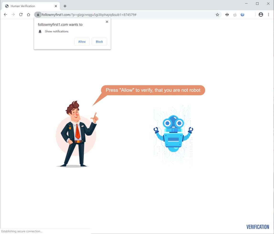 Image: Chrome browser is redirected to Followmyfirst1.com