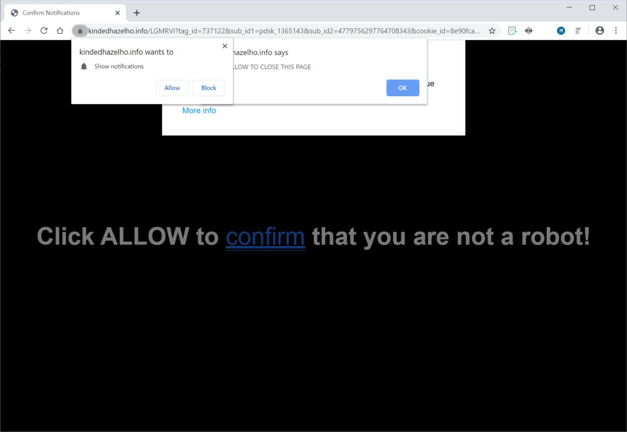 Image: Chrome browser is redirected to Kindedhazelho.info