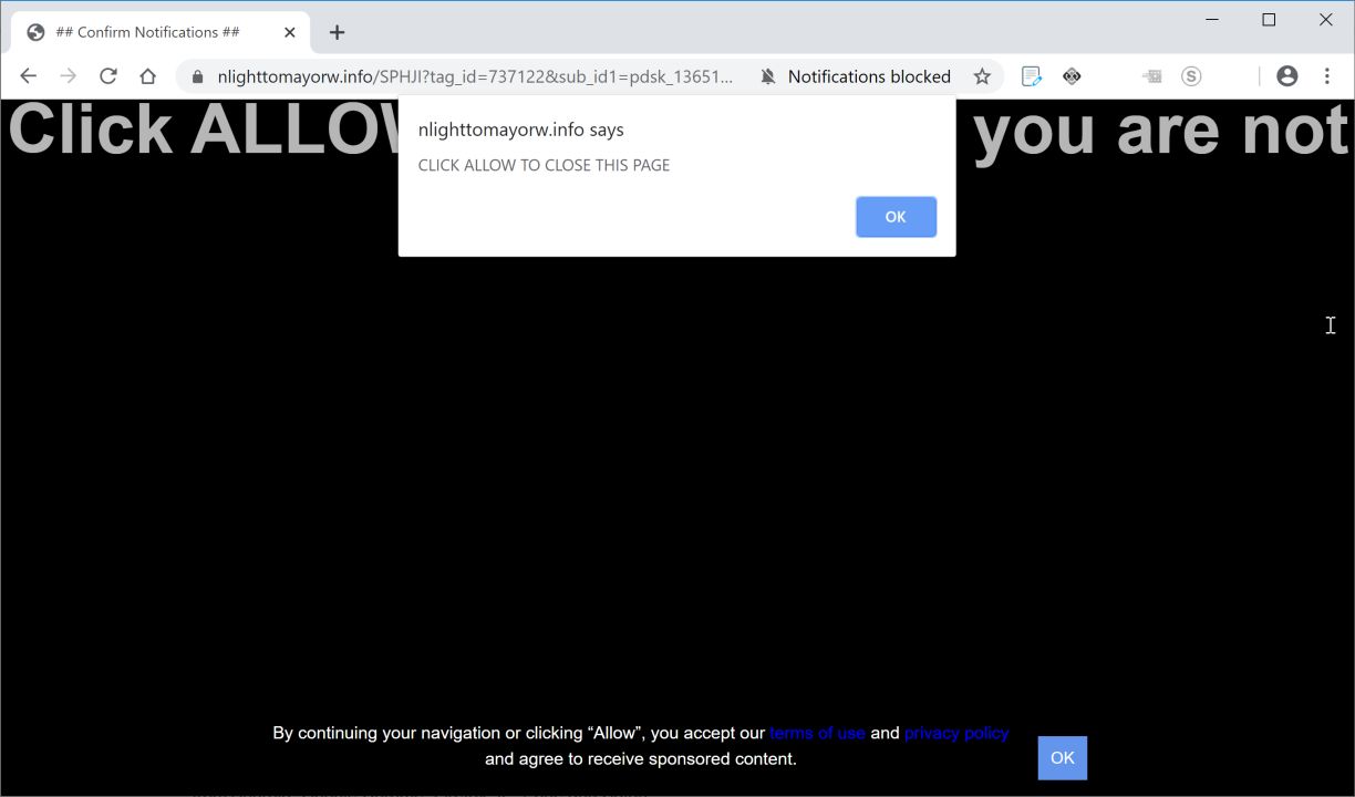 Image: Chrome browser is redirected to Nlighttomayorw.info