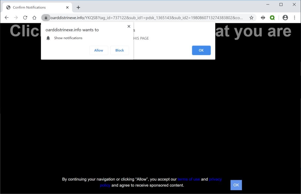 Image: Chrome browser is redirected to Oarddistrinexe.info