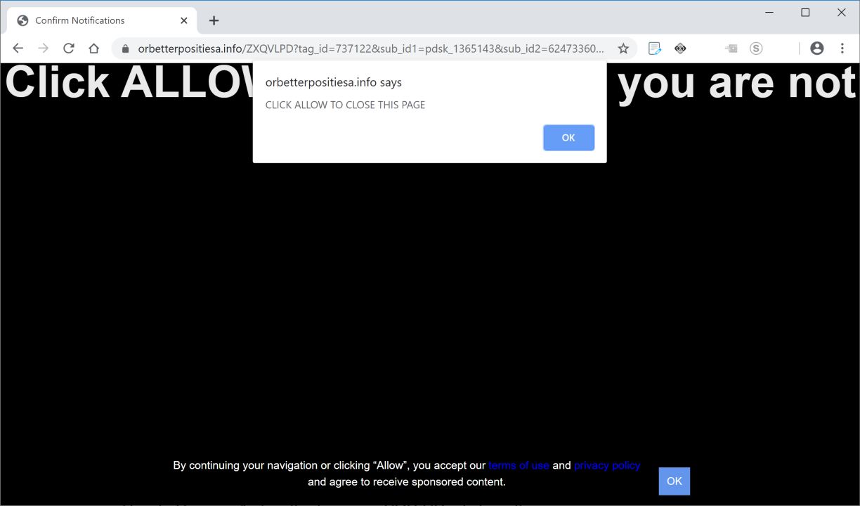 Image: Chrome browser is redirected to Orbetterpositiesa.info