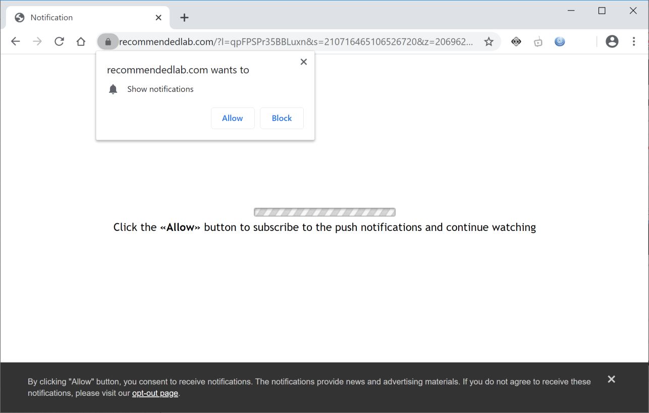 Image: Chrome browser is redirected to Recommendedlab.com