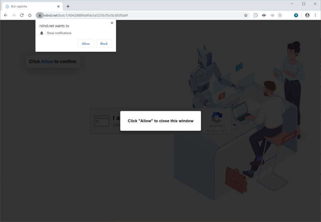 Image: Chrome browser is redirected to Rxlnd.net